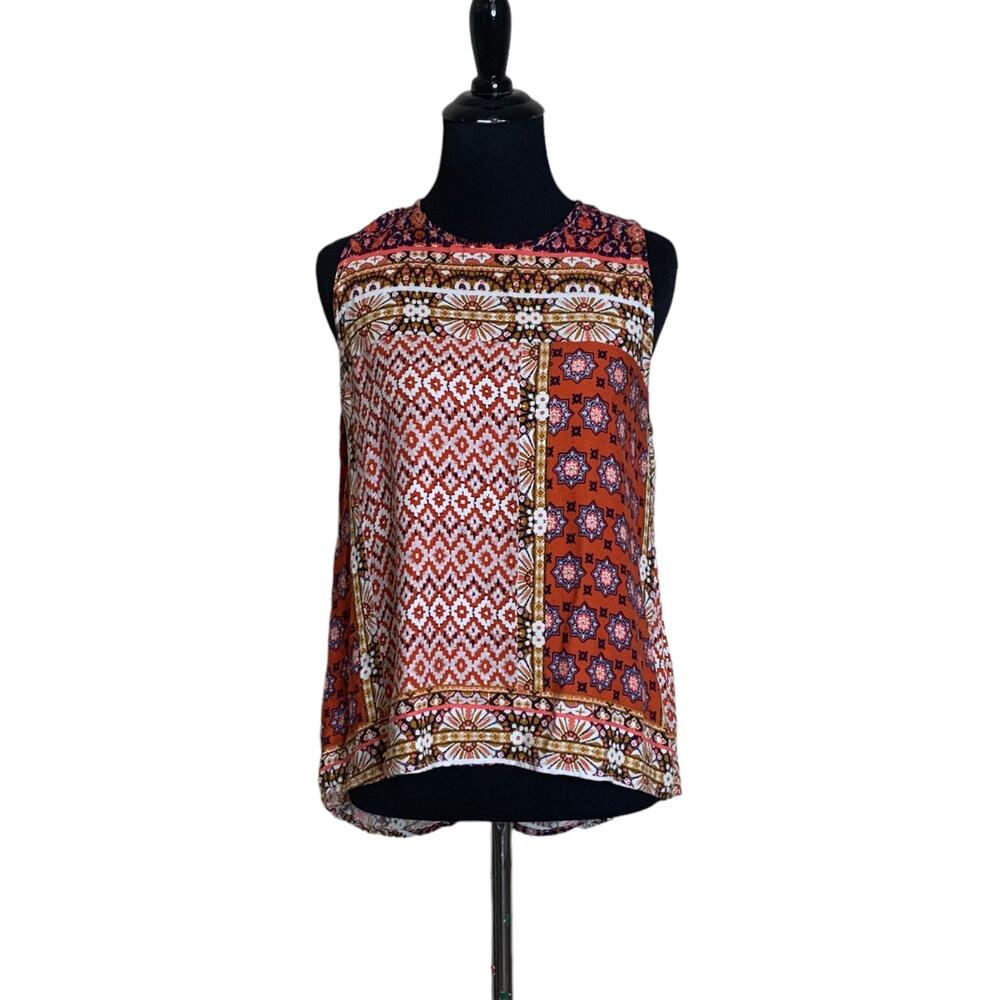 Elodie red white patchwork sleeveless blouse size Small